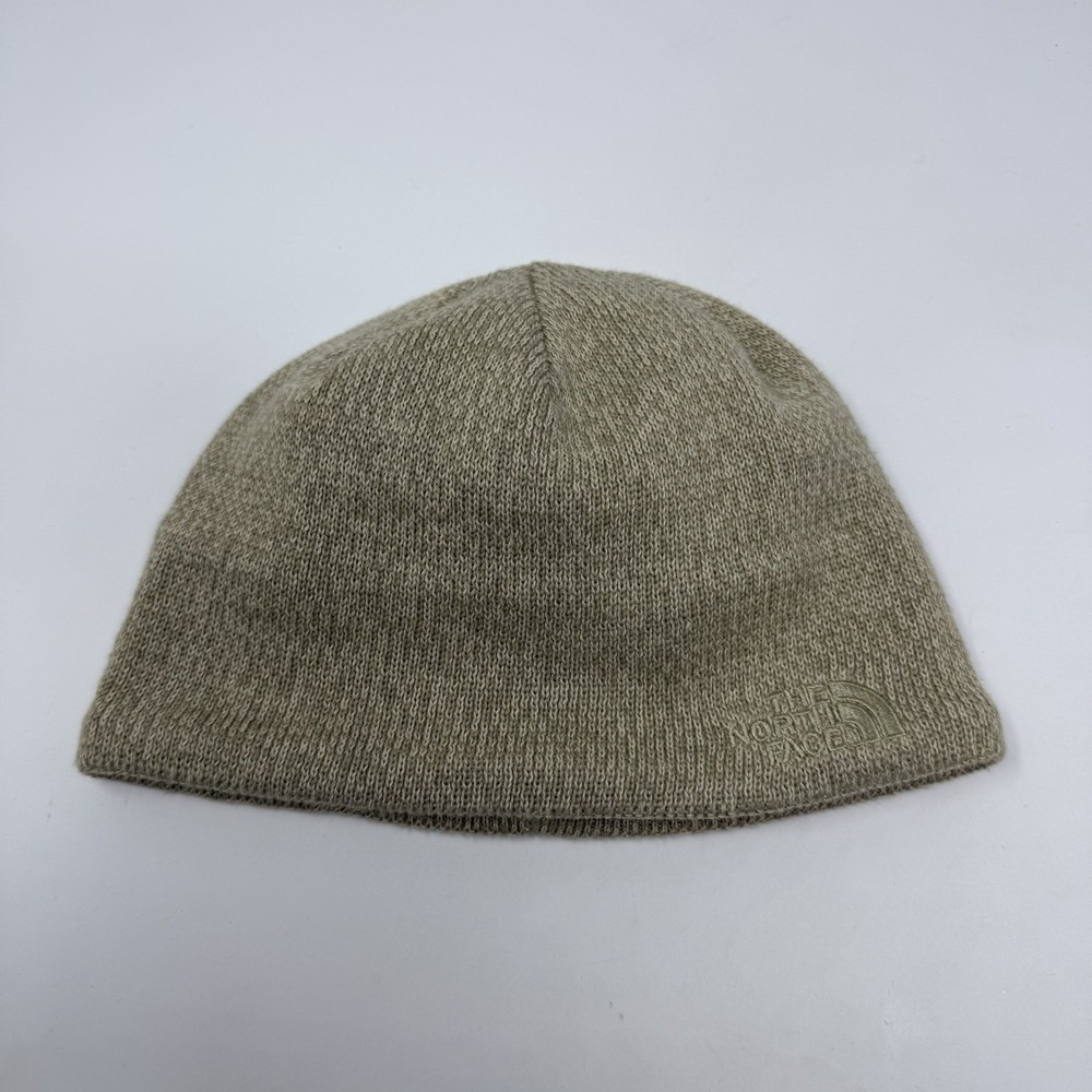 The North Face Hat‎ Beanie Mens One Size Beige Knit Fleece Lined Thermal Winter